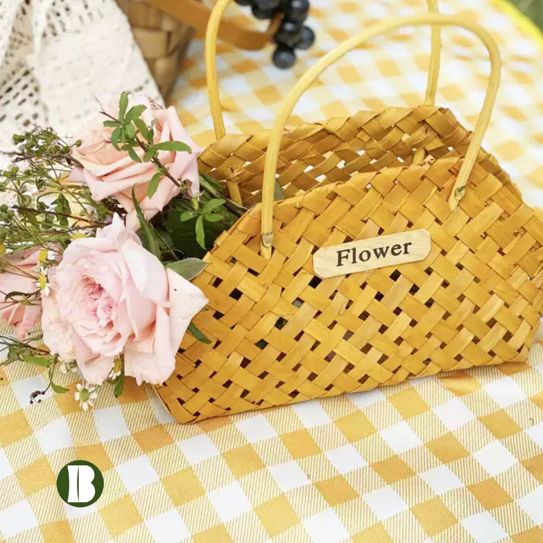 Bamboo Rattan Handbags / Woven Portable Basket for Outdoor Picnic