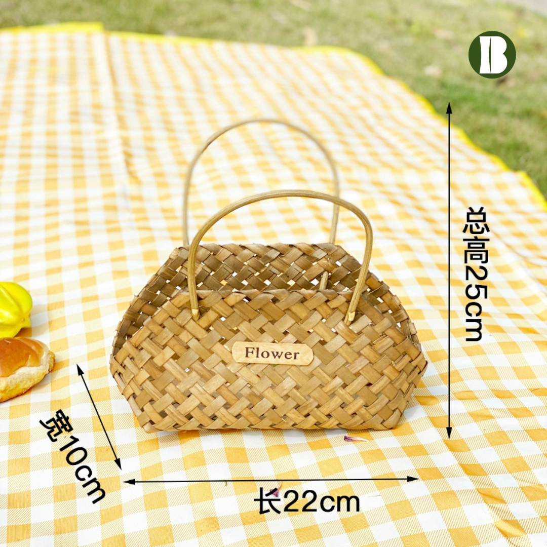Bamboo Rattan Handbags / Woven Portable Basket for Outdoor Picnic