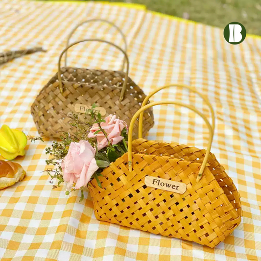 Bamboo Rattan Handbags / Woven Portable Basket for Outdoor Picnic