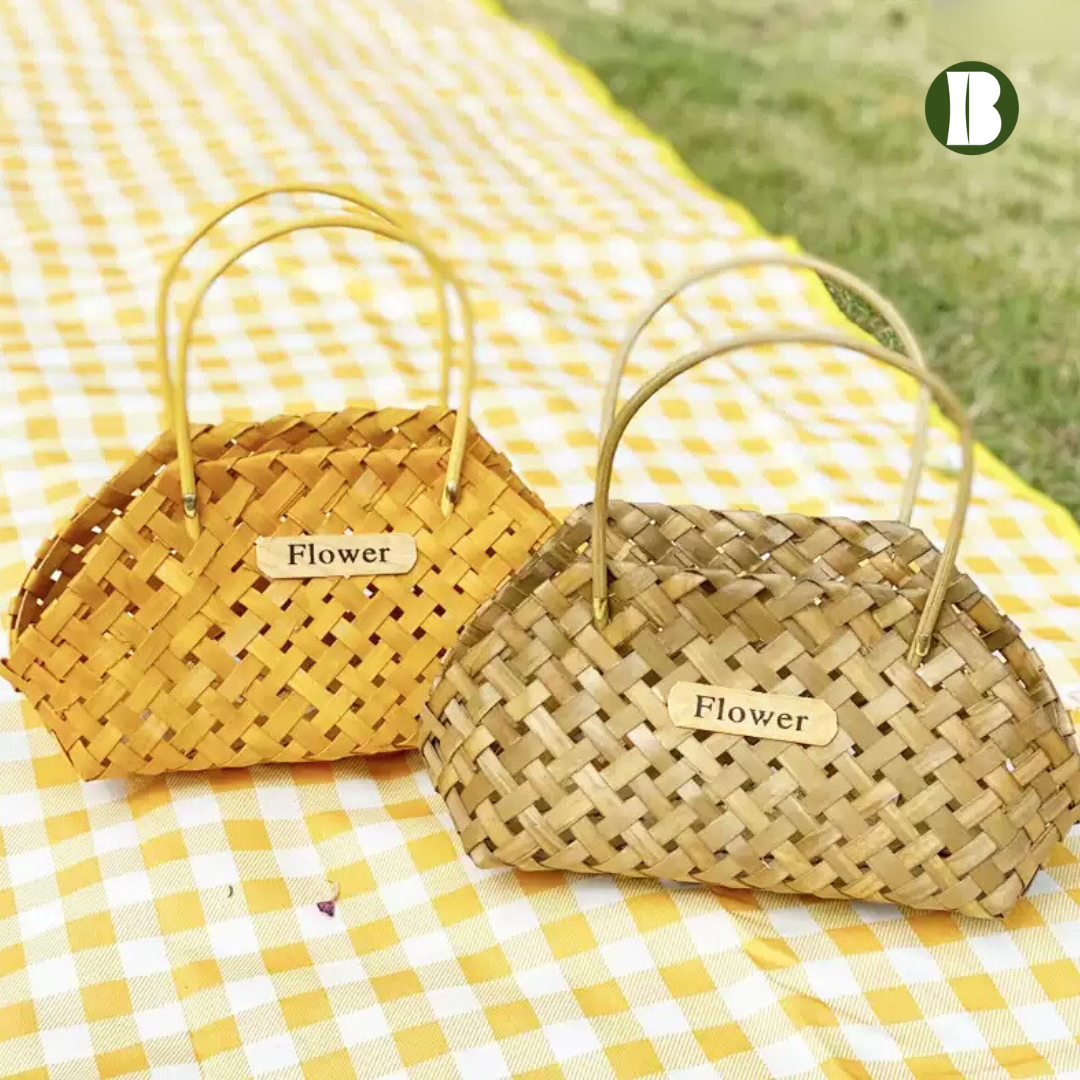 Bamboo Rattan Handbags / Woven Portable Basket for Outdoor Picnic
