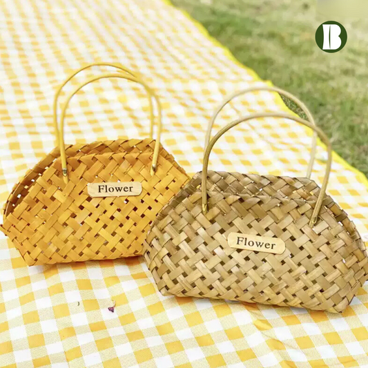 Bamboo Rattan Handbags / Woven Portable Basket for Outdoor Picnic